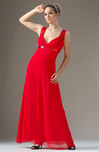 Dlouhé červené plesové šaty na širší ramínka