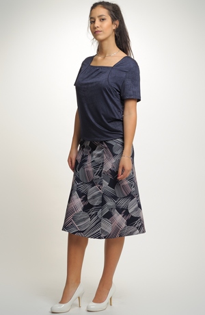 Midi sukně s potiskem abstraktního vzoru