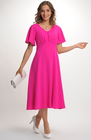 Fuchsiové elegantní dámské koktejlové šaty z elastické tkaniny