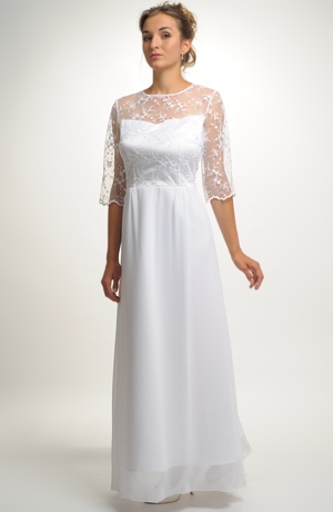 Jemné šaty na svatbu, elastický tyl s květinovým vzorem