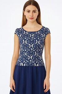 Elegantní dámská halenka s modrozlatým brokátovým vzorem