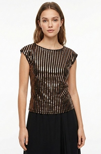 Černo zlatá společenská halenka zdobená pruhy