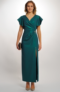 Luxusní smaragdově zelené plesové šaty s rozparkem