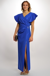 Elegantní královsky modré plesové šaty s rozparkem