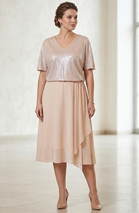 Pouzdrové společenské šaty se spadenými rukávy pro plnoštíhlé