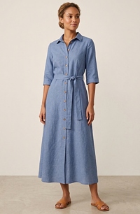 Košilové šaty z jemného lnu s elastanem