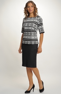Dámský svetr s norským vzorem s pleteninovou sukní